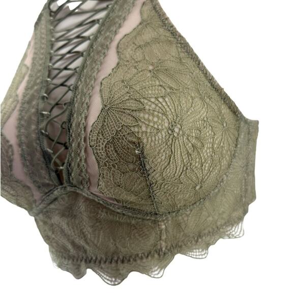 Victoria's Secret Very Lace-up High Neck Bralette Olive Lace Bra Small - Picture 2 of 7